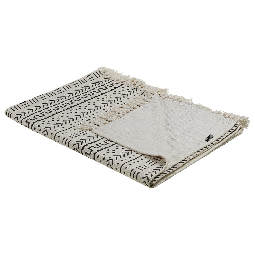 Coperta in cotone nero bianco 130 x 180 cm copriletto motivo tribale camera da letto soggiorno