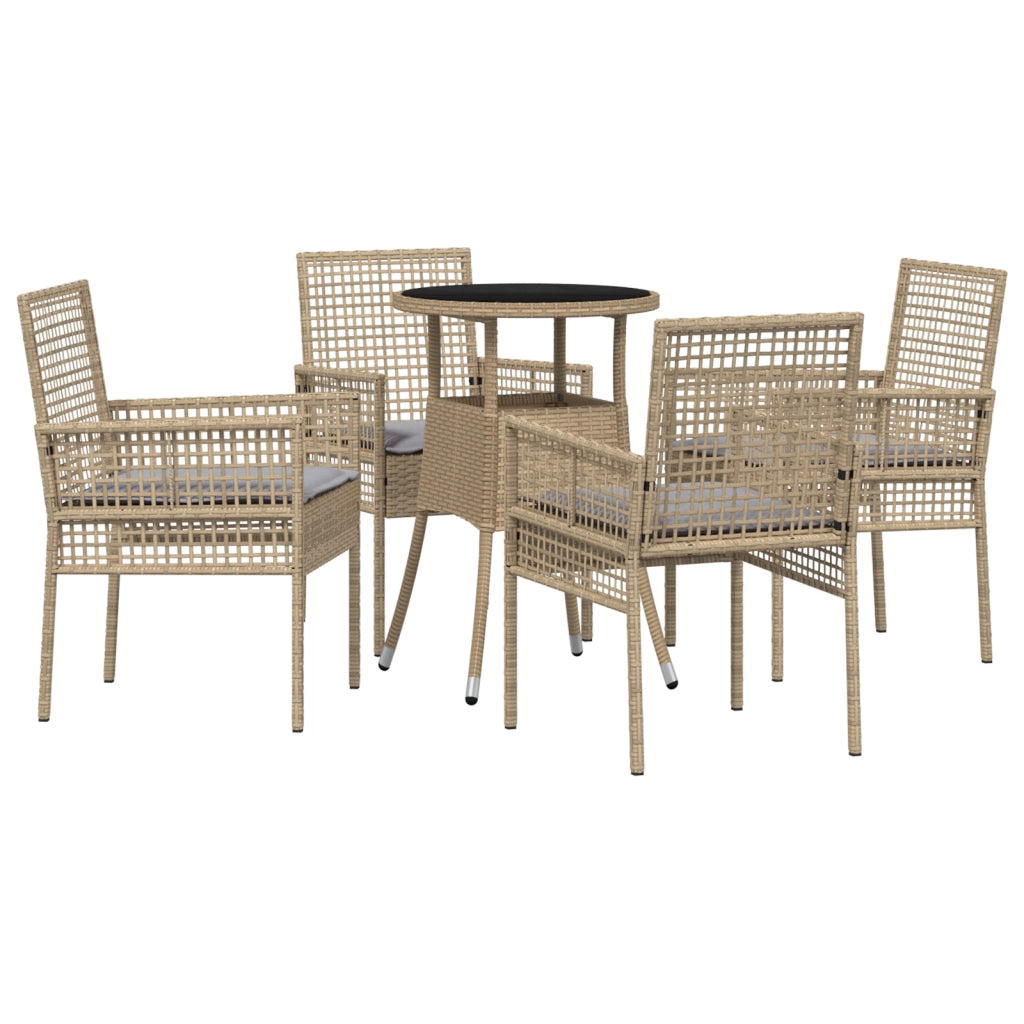 Set da Pranzo da Giardino Beige in Polyrattan 5 Pezzi