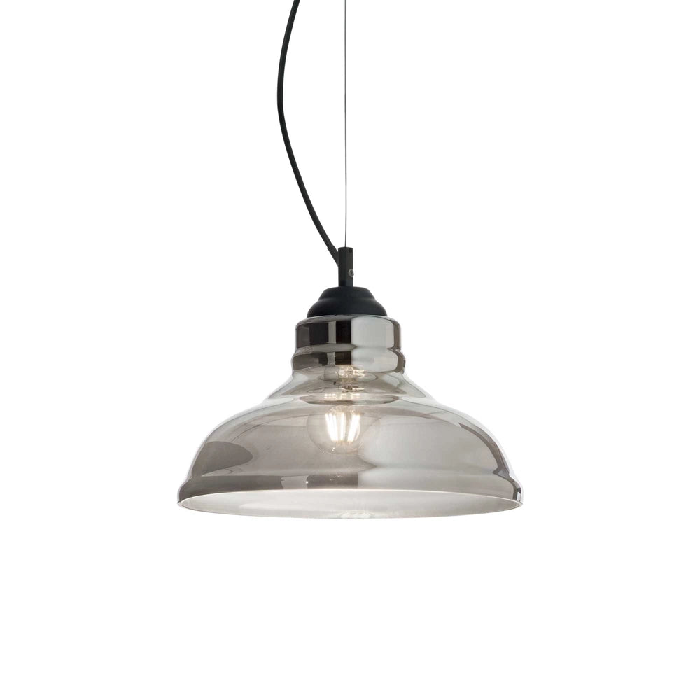 Sospensione Vintage-Decò Bistro' Metallo Fumè 1 Luce E27 D28
