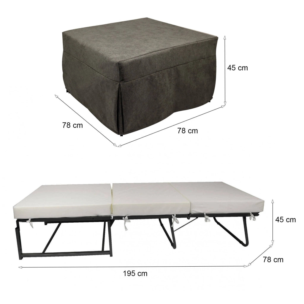 Puof trasformabile in letto Arno, Made in Italy, Letto pieghevole, Pouf in tessuto sfoderabile salvaspazio da soggiorno, cm 78x78/195h45, Marrone