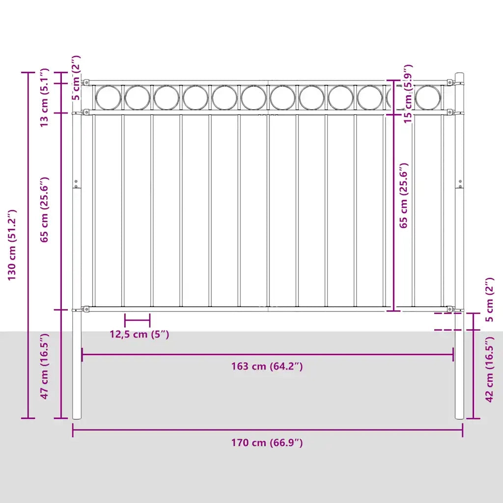 Recinzione da Giardino in Acciaio 1,7x0,8 m Nero