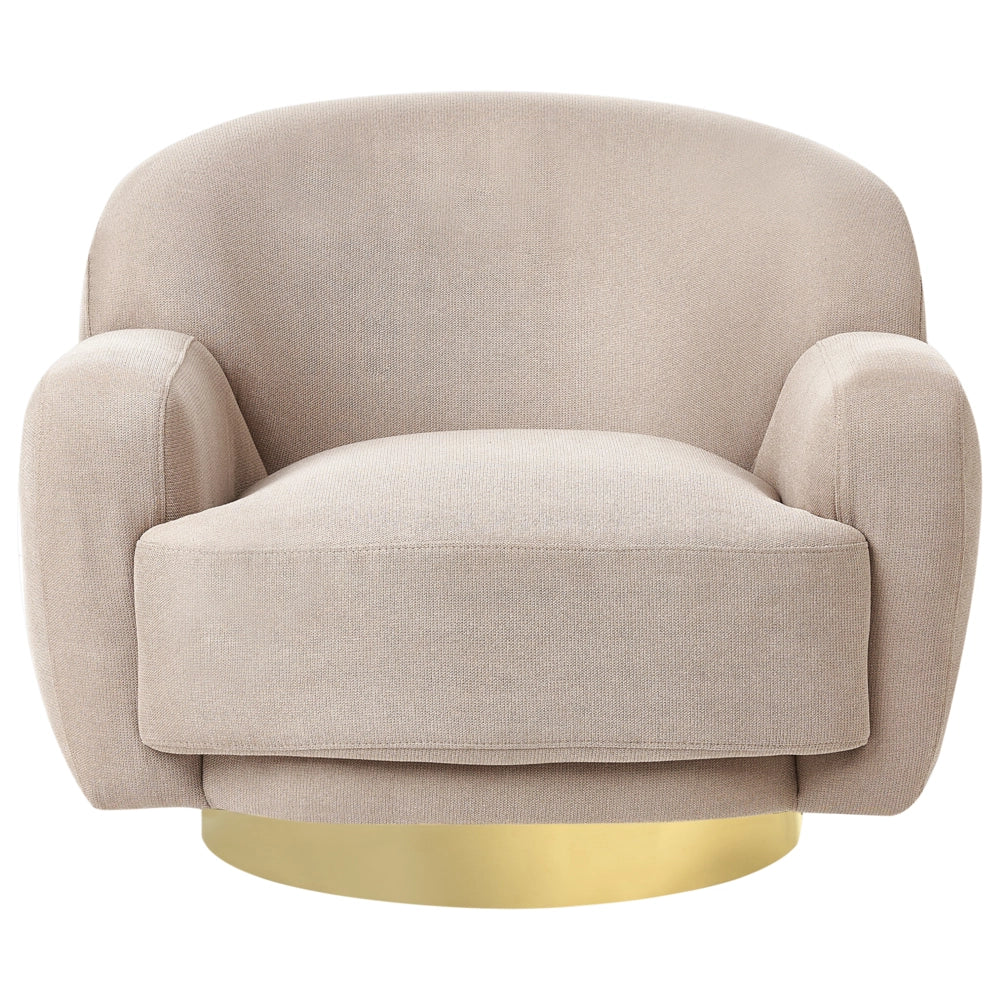 Poltrona in tessuto tortora con base dorata stile retro glam art decor