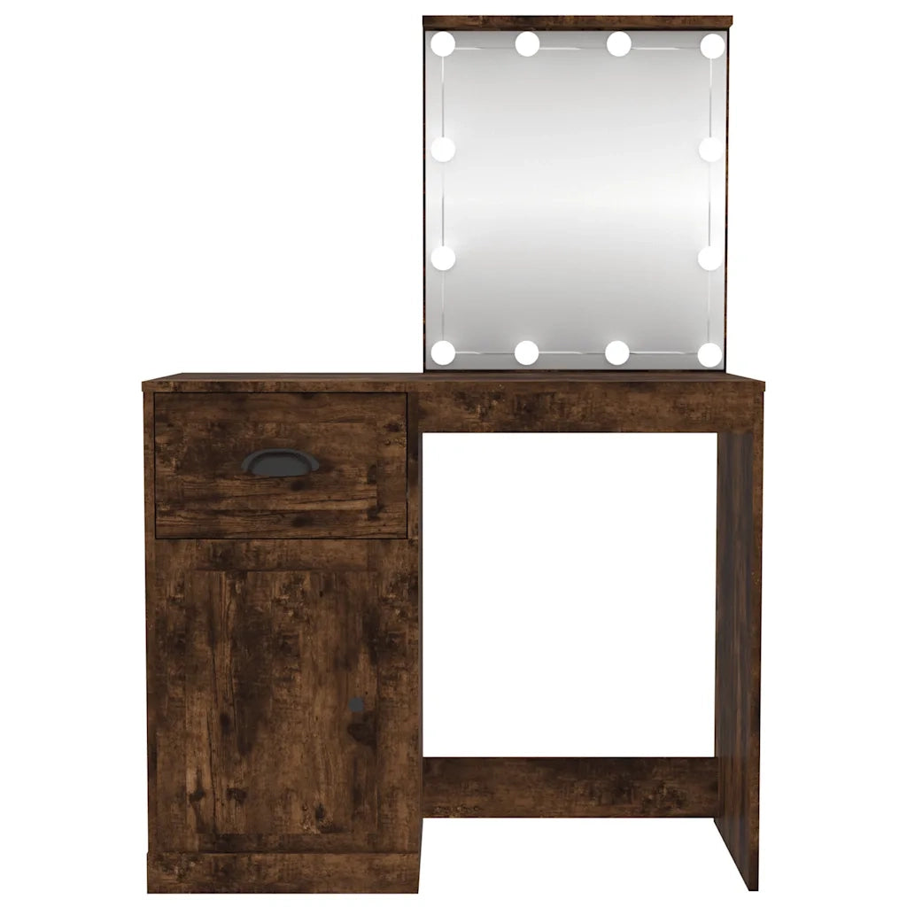 Toeletta | Tavolo da Trucco con LED Rovere Fumo 90x50x132,5cm Legno Multistrato