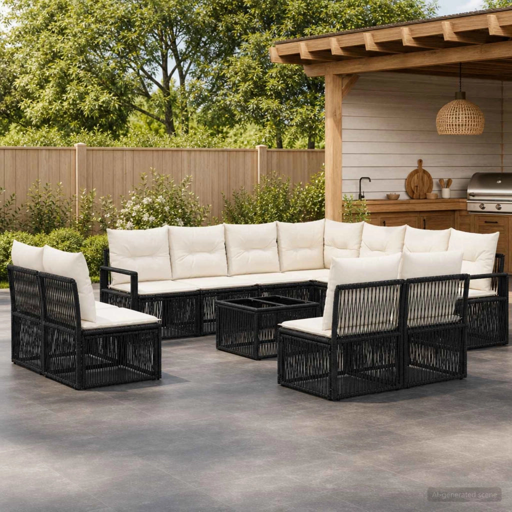 Set Divano da Giardino 12 pz Nero polyrattan 3435748