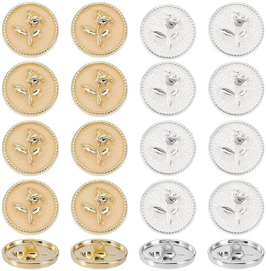 Knoppi metalliche con fiore a tema vintage, 20 pezzi, ronde, retro, dorati, per cucire abiti