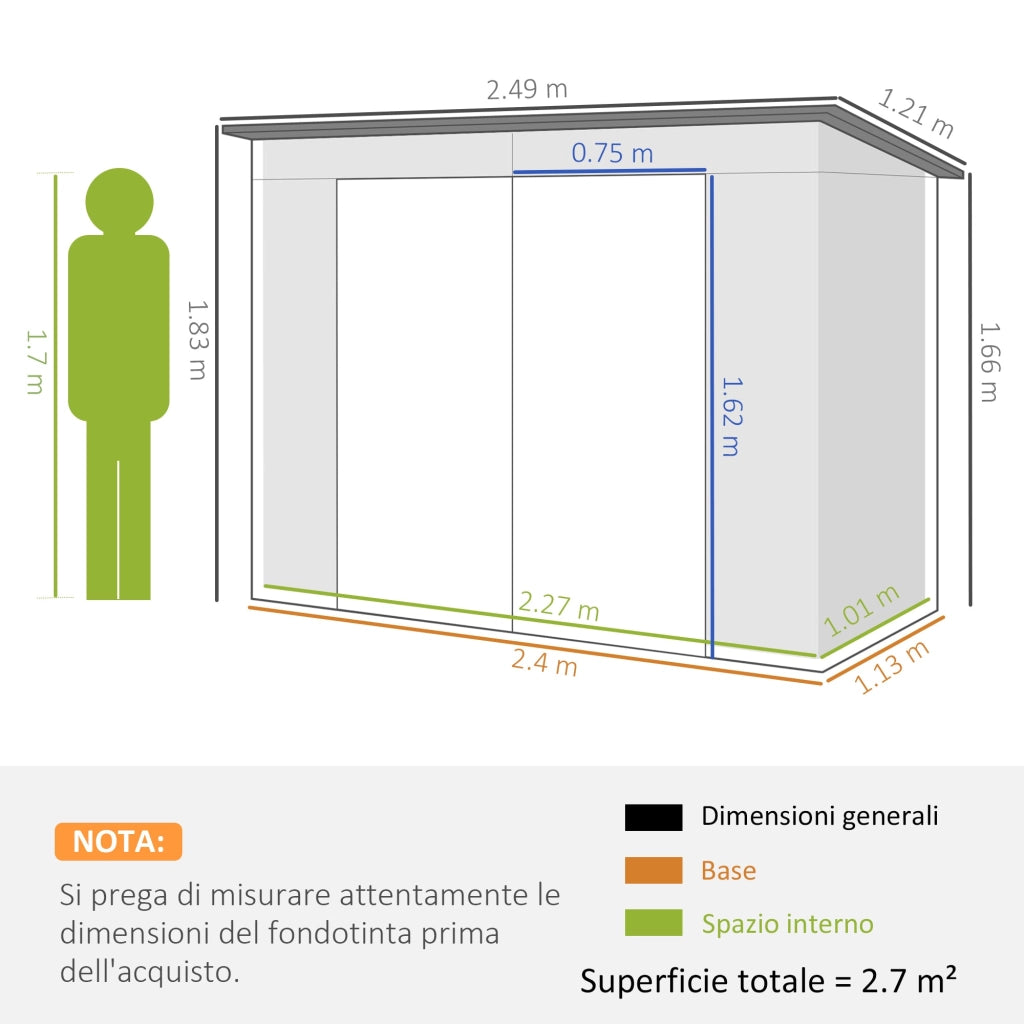 Capanno Porta Attrezzi con Ripiani Regolabili e Chiavistello 249x121x183 cm in Acciaio Zincato Grigio