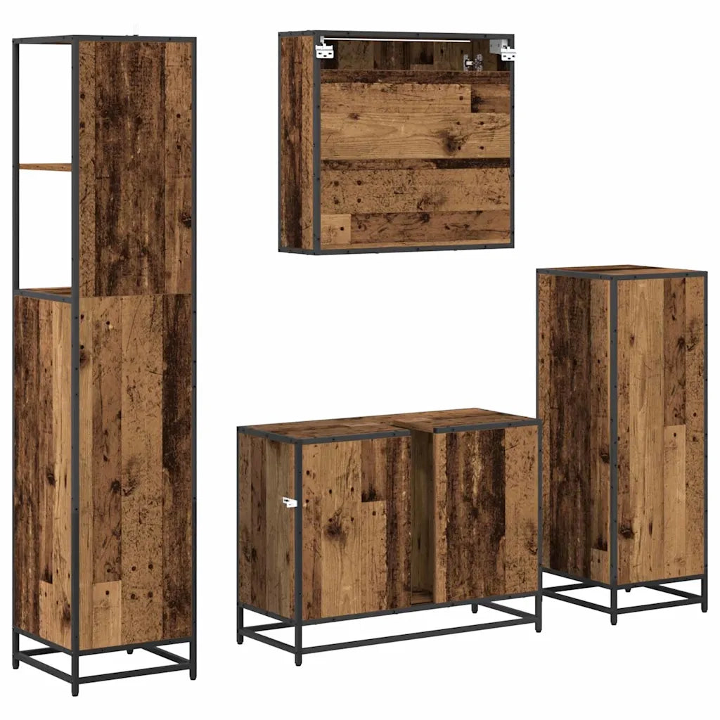Set di mobili per il bagno con cassetto 4 pcs Legno vecchio 3402336