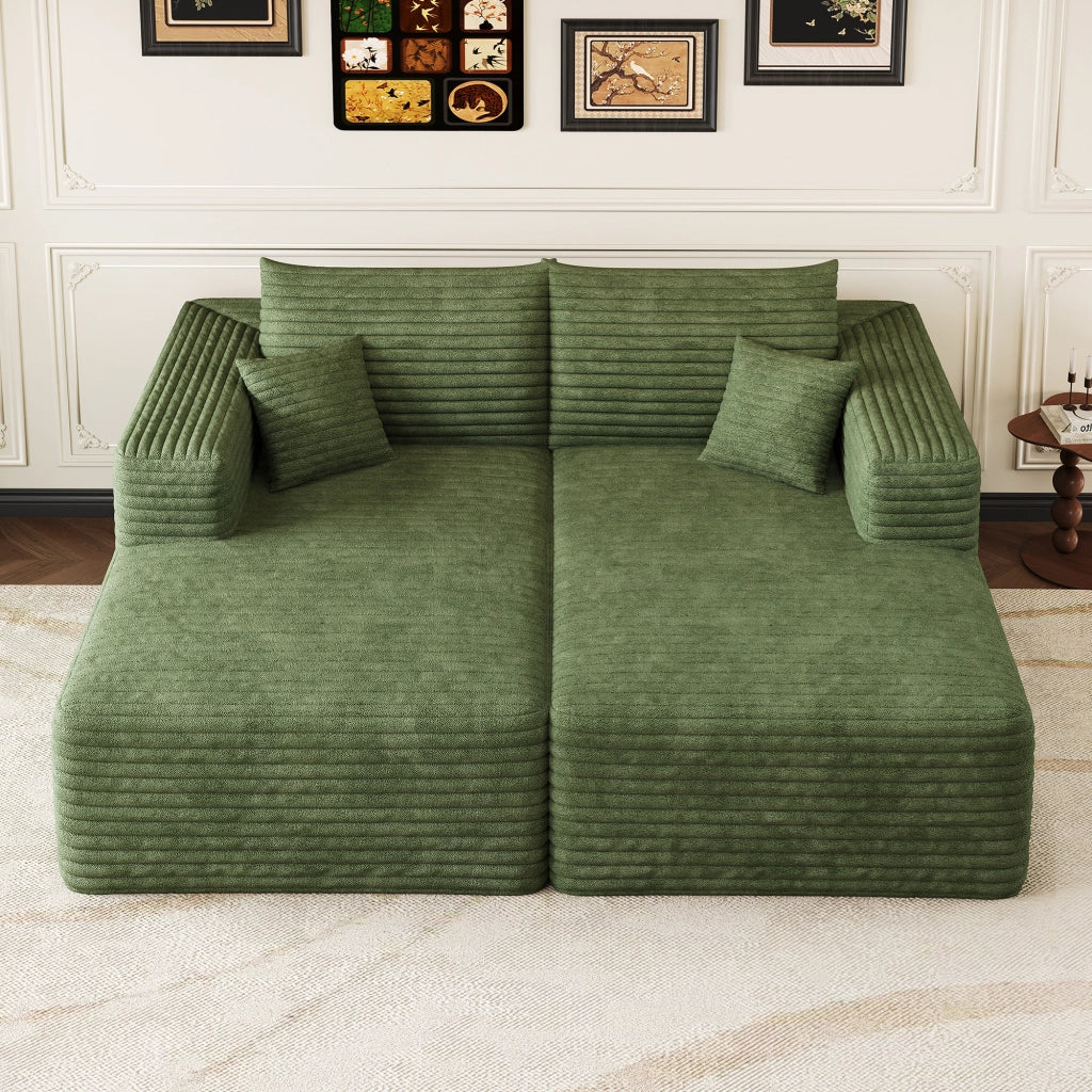 Divano modulare moderno in velluto a coste verde 180x151 cm senza montaggio