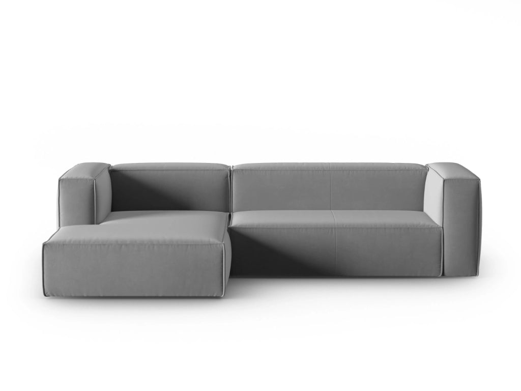 Cosmopolitan Design - Divano angolare sinistro "Mackay" 4 posti in velluto grigio chiaro 