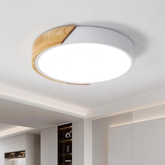Lampada da soffitto a forma rotonda in legno 24W illuminazione interna 6000K (bianco ghiaccio) moderna Ø30*5CM per bagno camera da letto cucina soggiorno sala da pranzo ufficio (bianco) LED