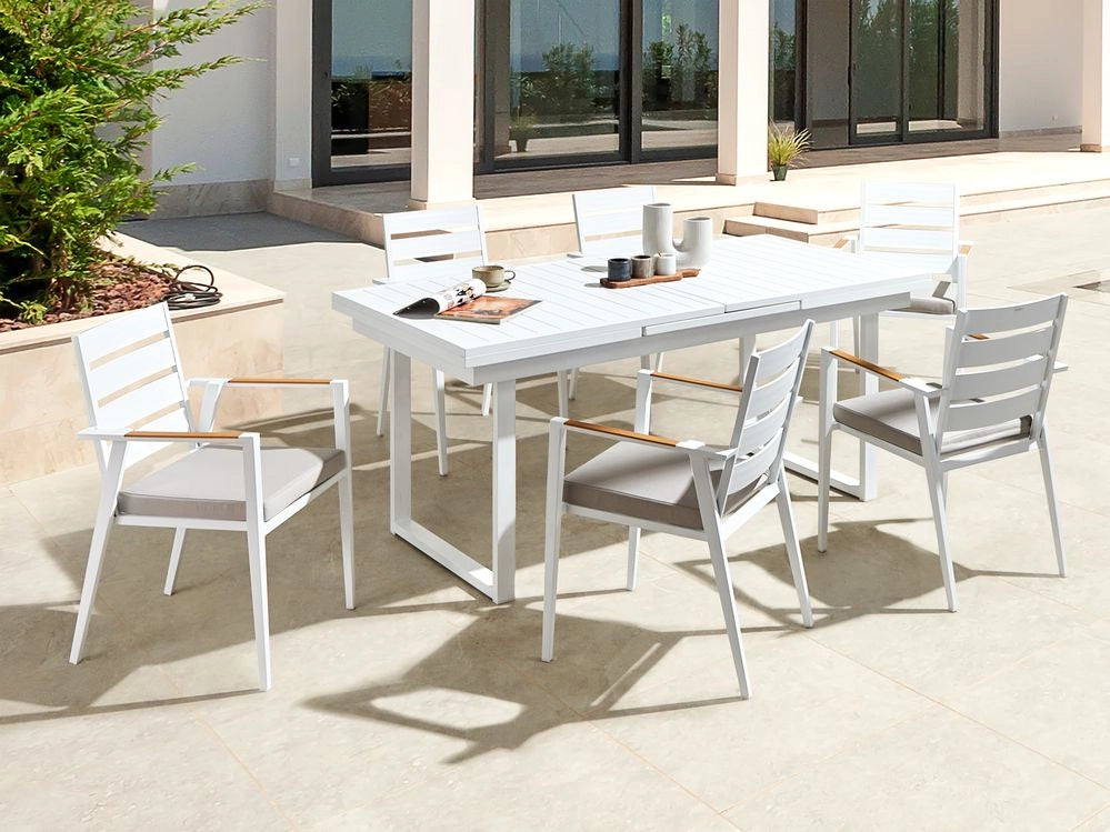 Set da pranzo metallo nero grigio con cuscini di seduta in alluminio 6 sedie