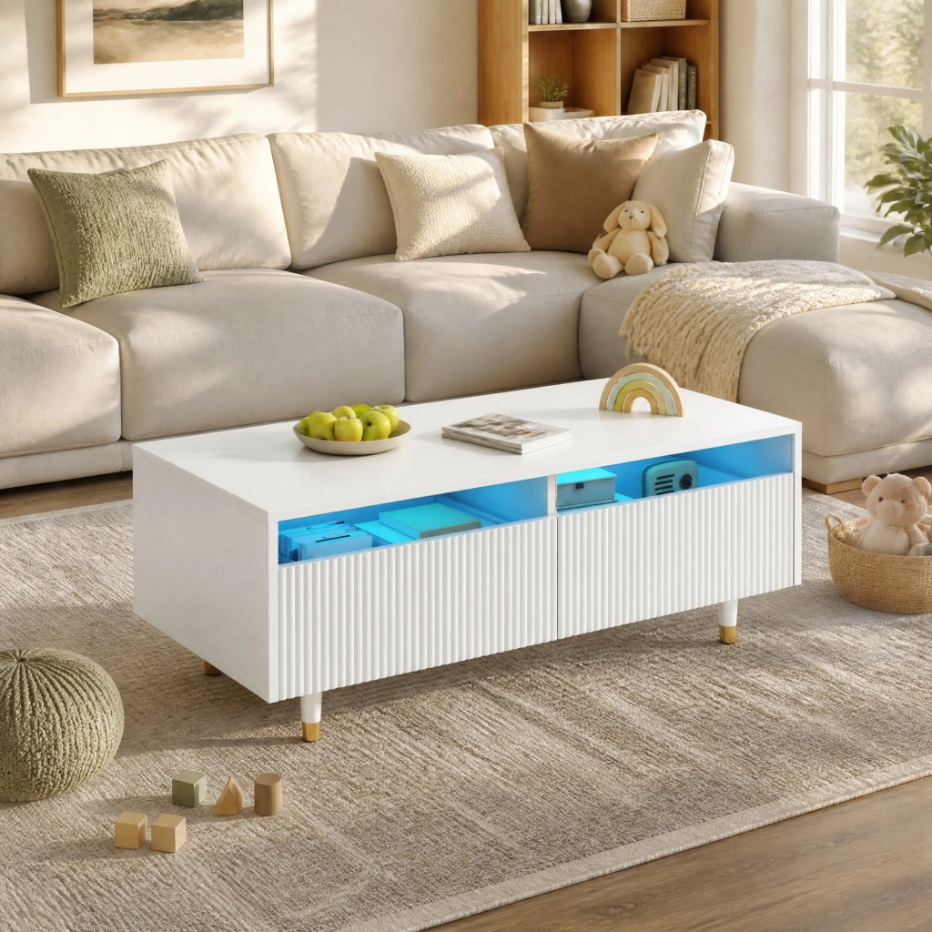 Tavolino da Caffè con 2 cassetti LED e luce multicolore per soggiorno 110 × 50 × 40 cm