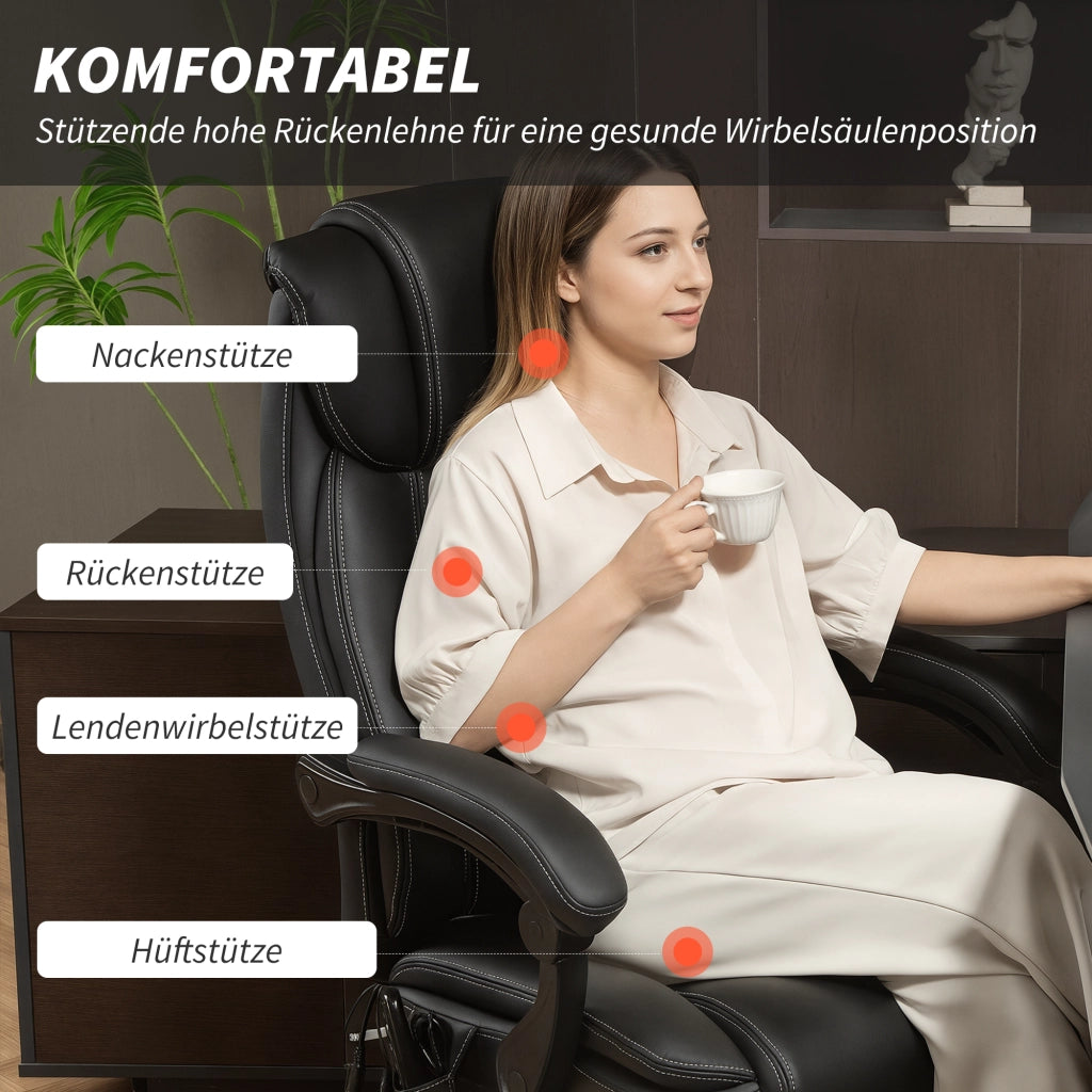 Sedia da Ufficio Ergonomica con Massaggio e Poggiapiedi ¨C Zephmum ¨C Pelle Sintetica Nera