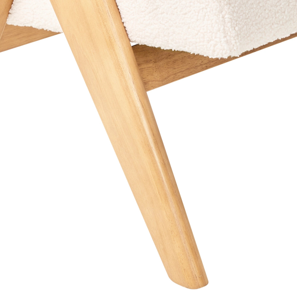 Divano a 2 posti Rivestimento in bouclé bianco sporco e marrone chiaro Design retrò Gambe in legno Soggiorno