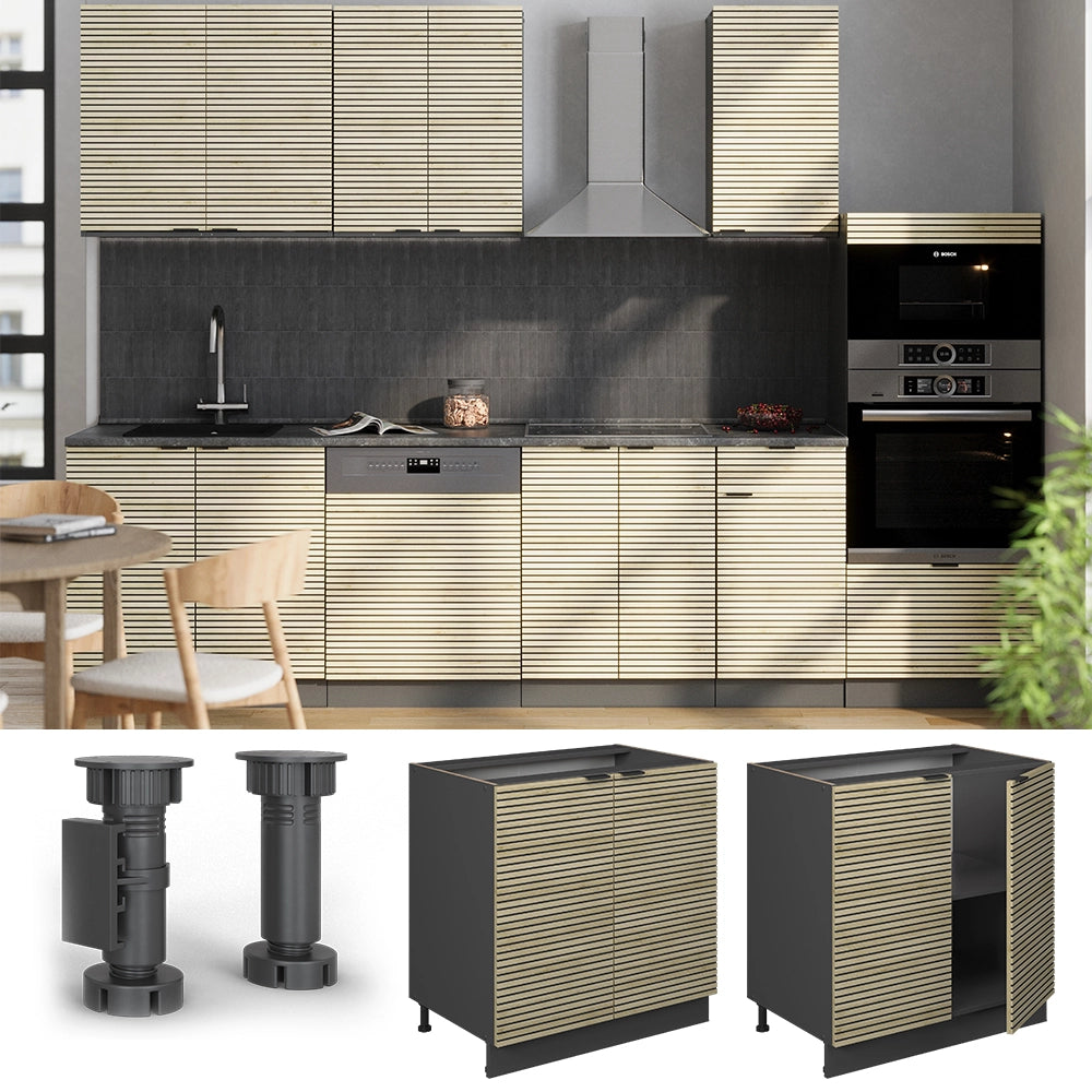 Mobile lavello cucina Fame-Line Pannello in quercia/Antracite 80 cm con ripiano, PL Antracite Vicco