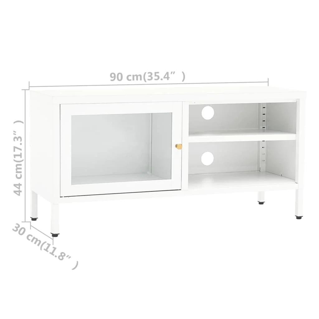 Mobile TV multimediale scaffale TV mobile TV sala da pranzo soggiorno camera da letto 90 x 30 x 44 cm acciaio e vetro bianco 02_0026340