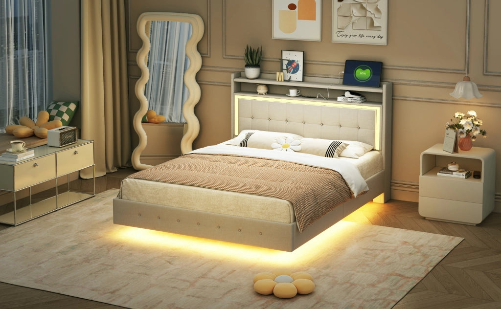 letto imbottito lino beige 140 x 200 cm