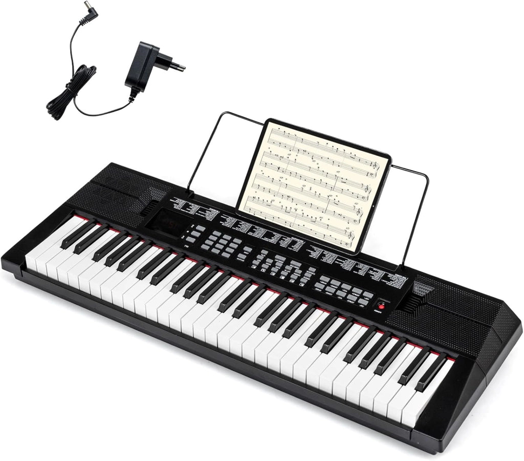 Pianoforte Digitale 54 Tasti, con 200 Ritmi, 200 Suoni e 60 Demo, Tastiera Elettronica con Microfono e Leggio, Pianola Doppia Portatile e Leggera, per Bambini, Adolescenti e Adulti, Nero