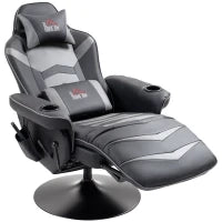 Poltrona da Gioco con Funzione Massaggio, Schienale Inclinabile, Poggiapiedi, Carico fino a 120 kg, Telaio in Acciaio, Similpelle, Grigio