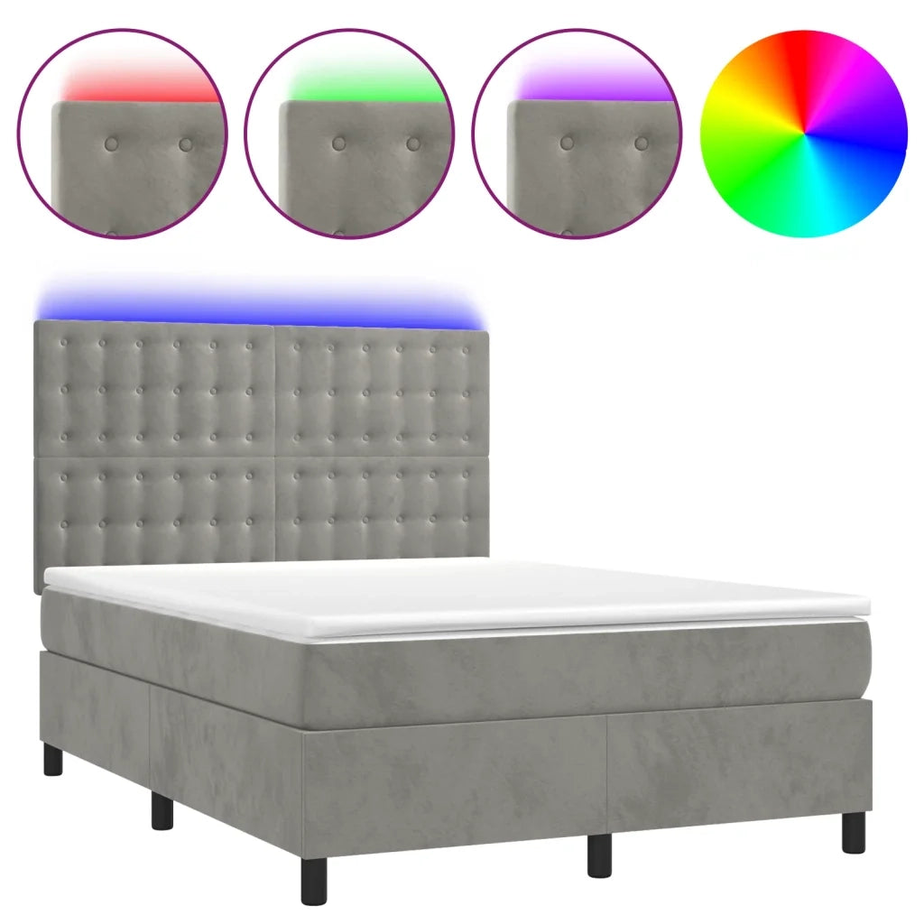 Letto a Molle Materasso e LED Grigio Chiaro 140x190 cm Vellutocod mxl 123064