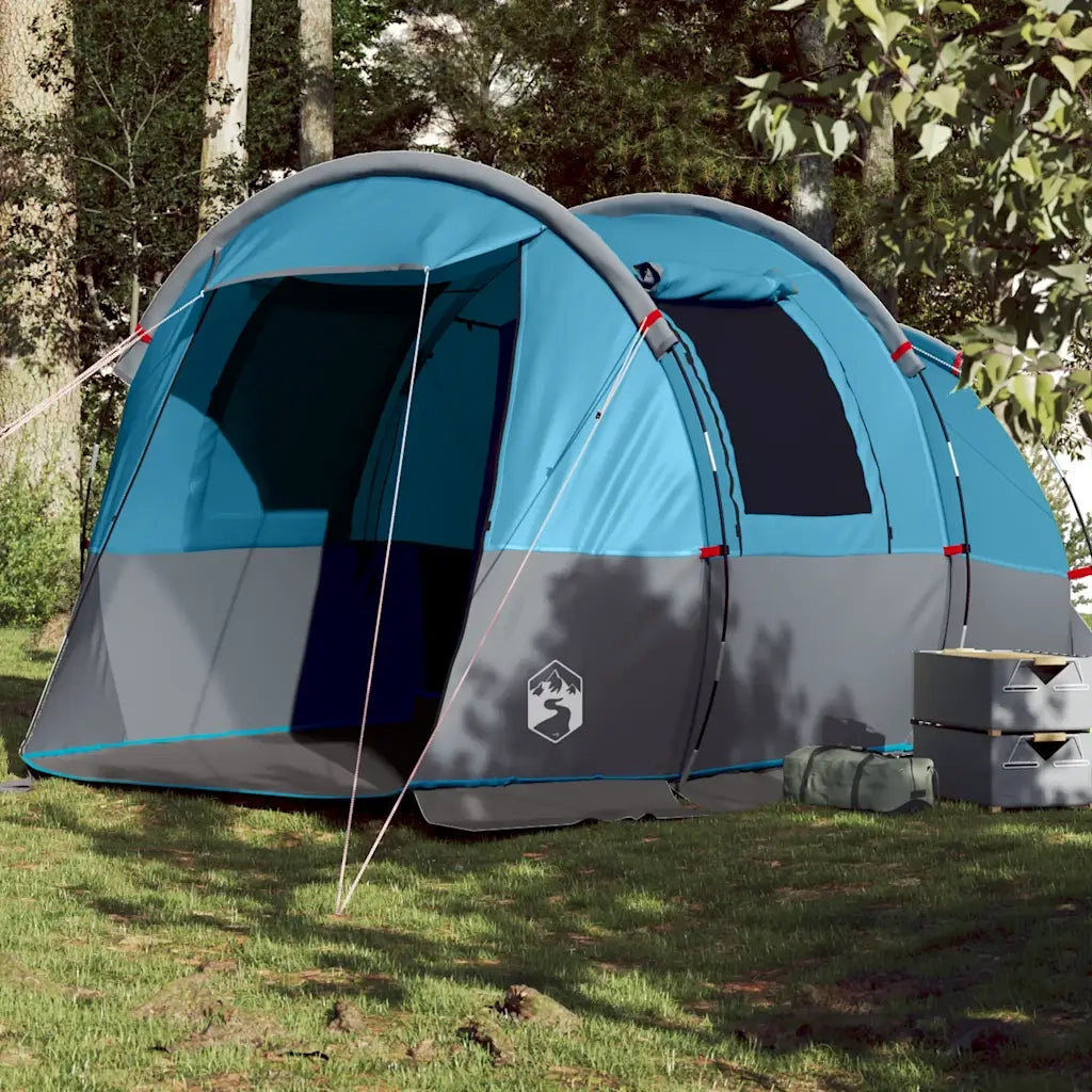 Tenda da Campeggio a Tunnel per 4 Persone Blu Impermeabile 94632