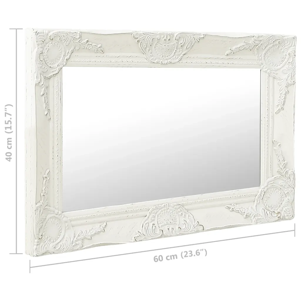 Specchio da Parete Stile Barocco 60x40 cm Bianco 320328