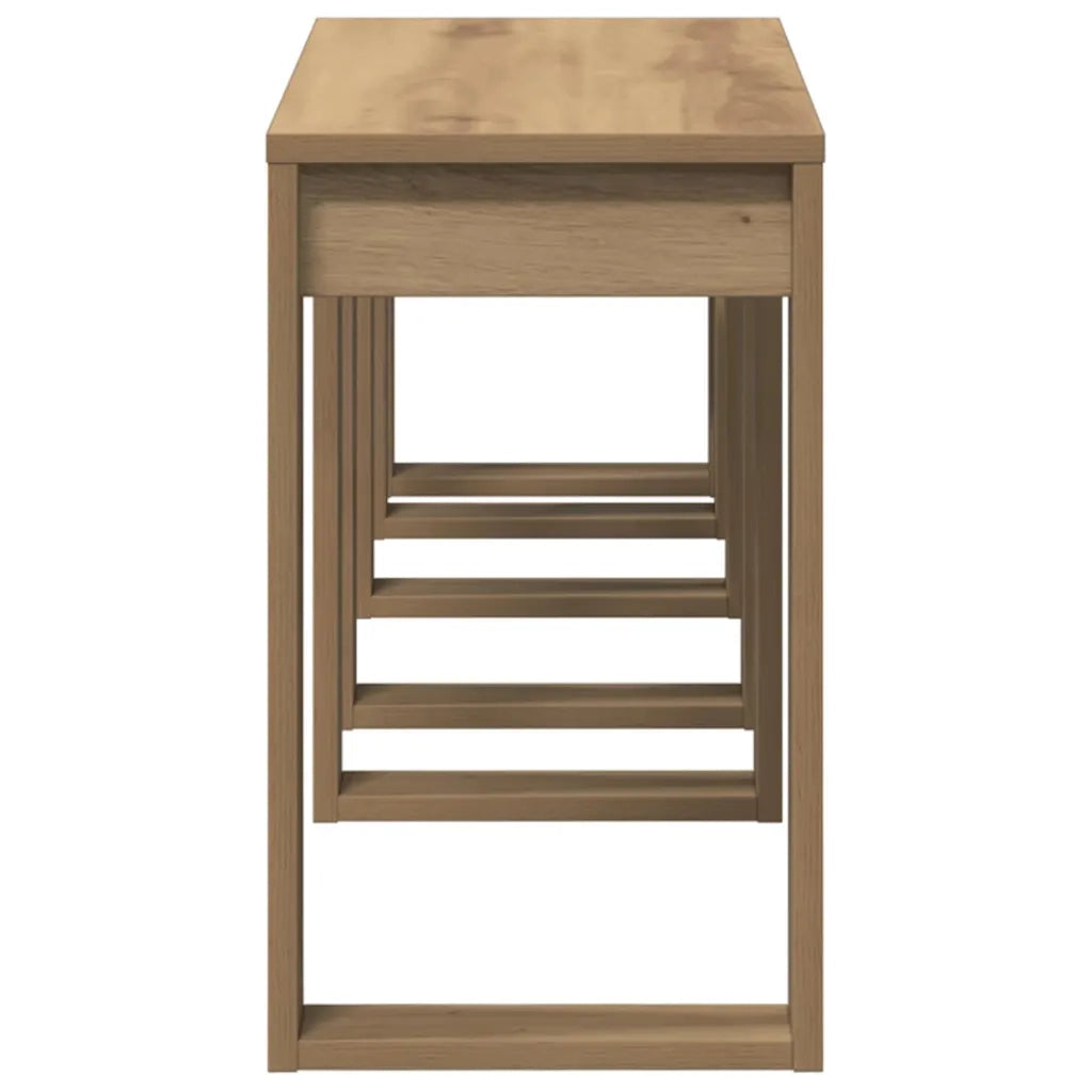 Nido di Tavoli 3 pz Rovere Artigianale in Legno Multistrato
