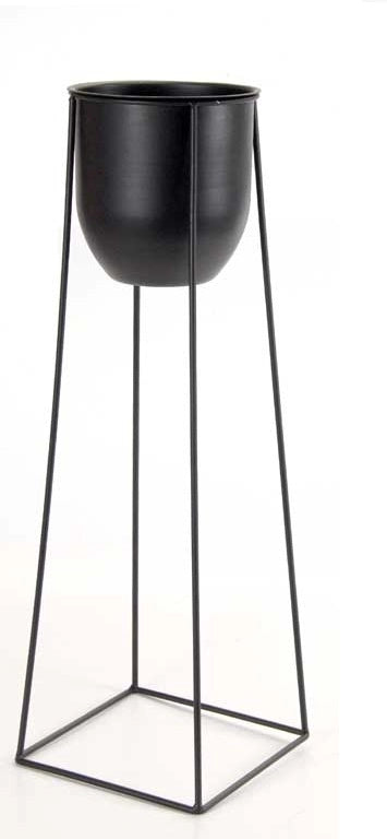 LIVING PORTAPIANTE TONDO IN METALLO STILE INDUSTRIAL 20X20X60 CM NERO