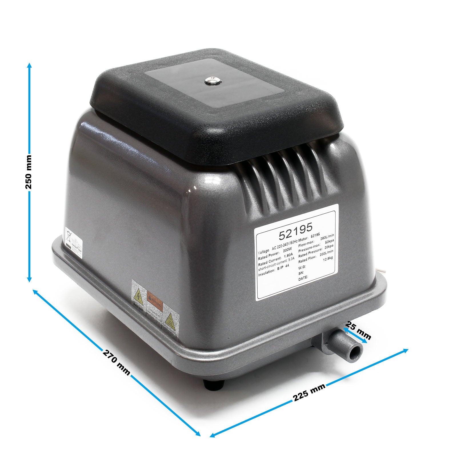 HJB-280 Ossigenatore acquario 280 l/min, Aeratore laghetto con funzione multi-speed