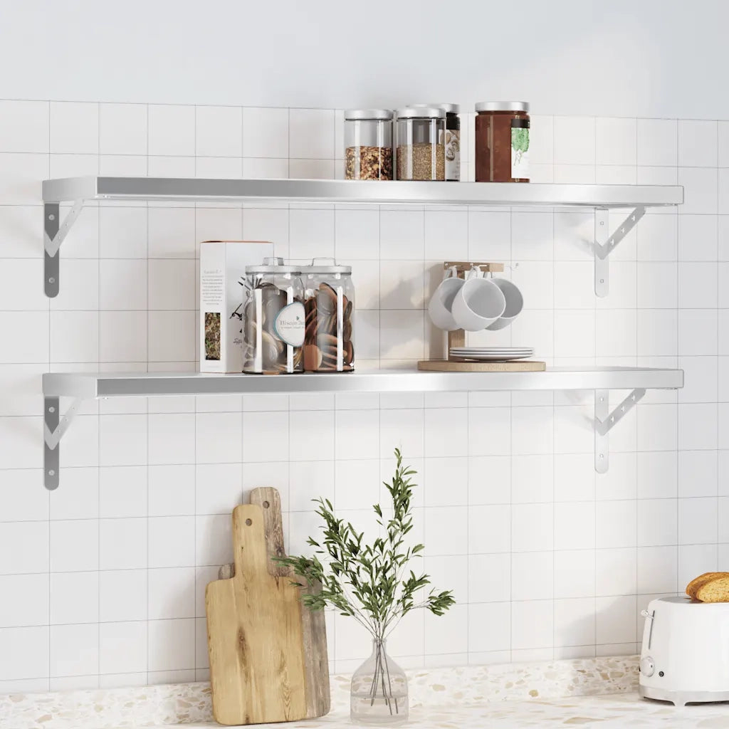 Mensole a Muro 2 pz 100x23,5 cm Argento in Acciaio Inossidabile 3214504