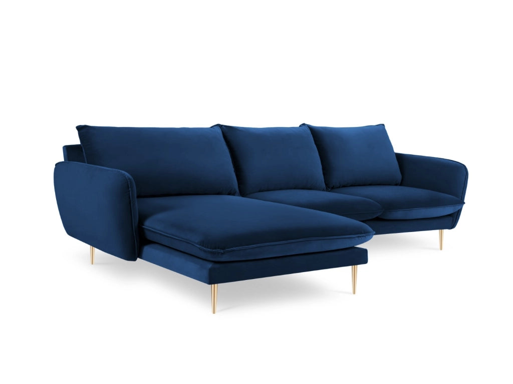 Cosmopolitan Design - Divano angolare sinistro "Vienna" 5 posti in velluto blu reale 
