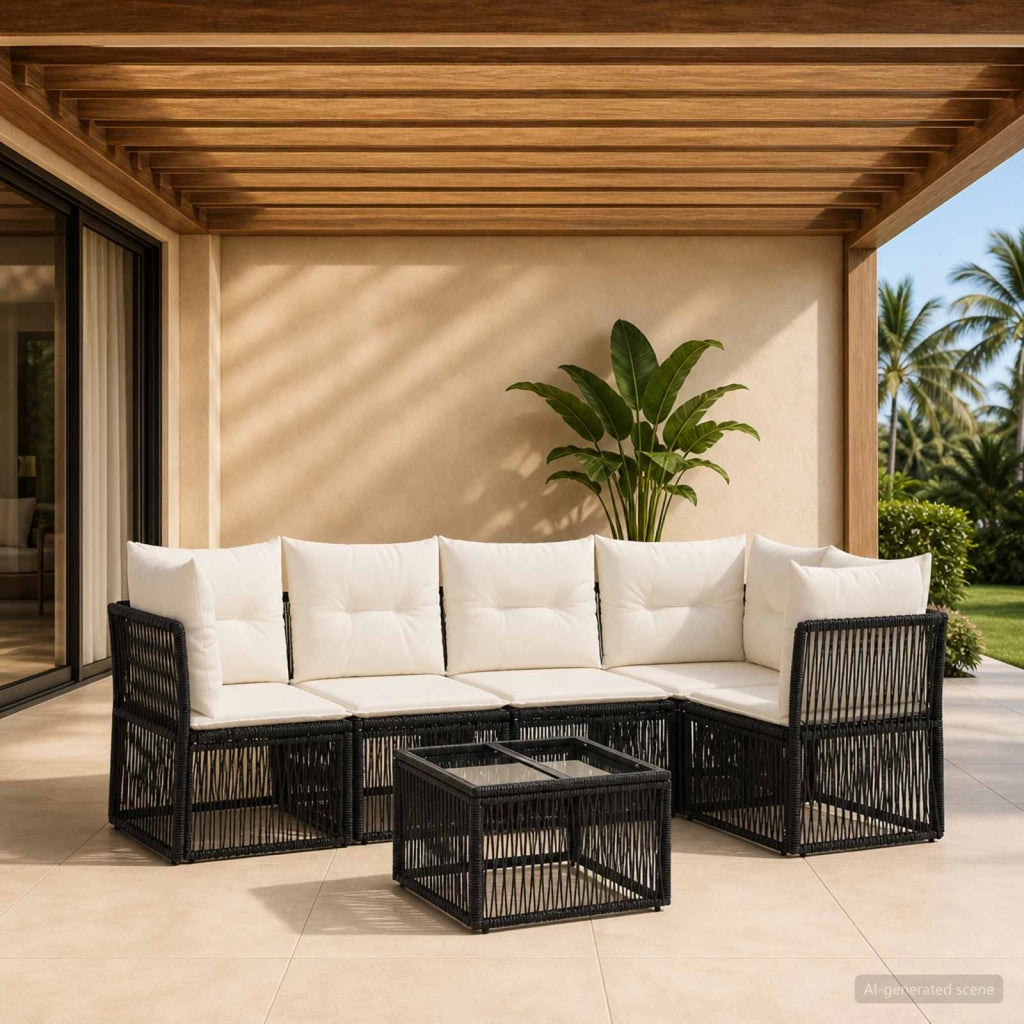 Set Divano da Giardino 6 pz Nero polyrattan 3434218