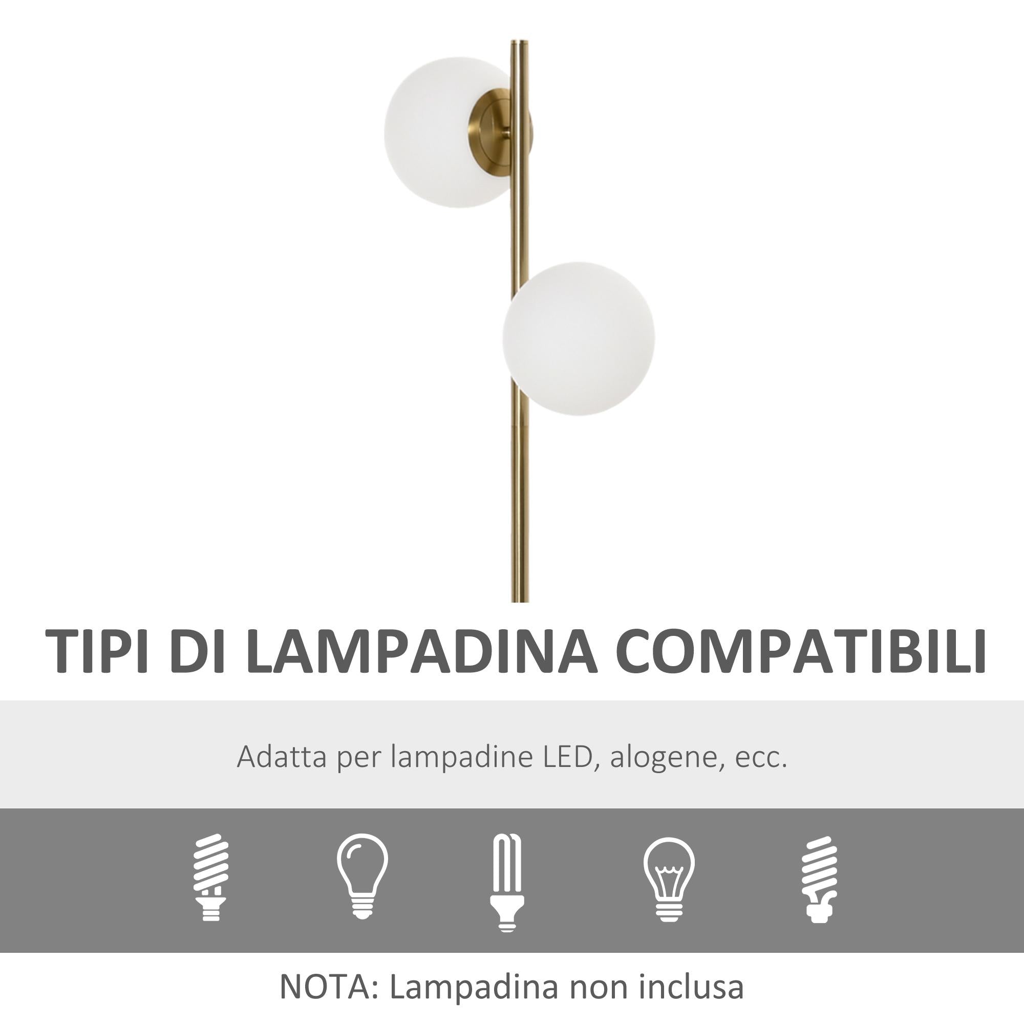 Lampada da Terra 35x35x165 cm E27 con 2 Paralumi a Sfera  Oro