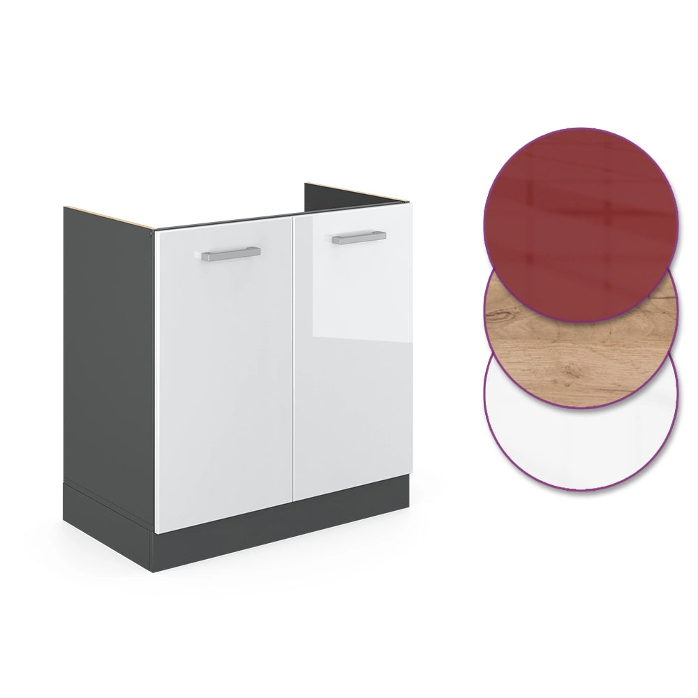 Vicco Mobile lavello cucina Bianco lucido 80 cm senza piano di lavoro