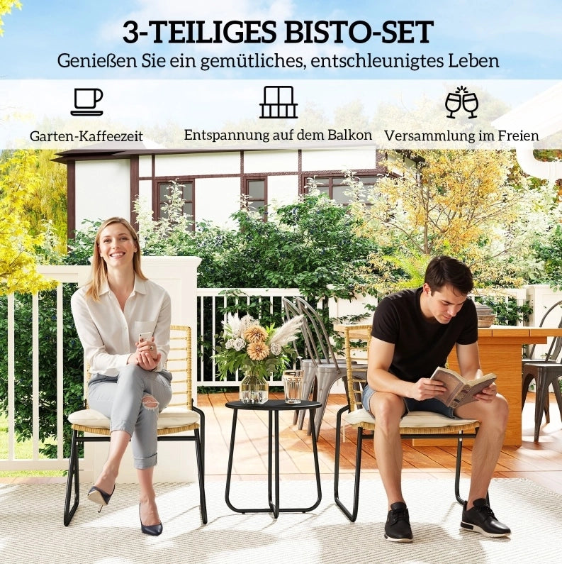 Set da balcone in rattan 3 pezzi beige per 2 persone