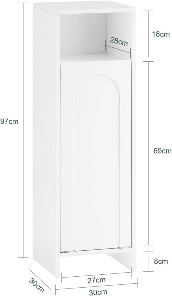 Wäscheschrank con Sacco Portabiancheria Mobile Bagno Salvaspazio con Cesto Estraibile Mobiletto Bagno in Legno per Piccoli Bagni o WC Ospiti, Bianco, 30x97x30cm BZR161-W