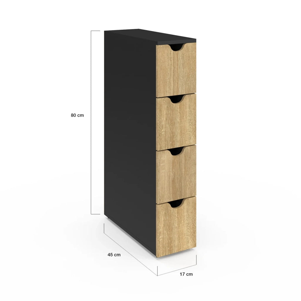 IDMarket - Colonna salvaspazio WILO a 4 cassetti su rotelle in look nero e faggio
