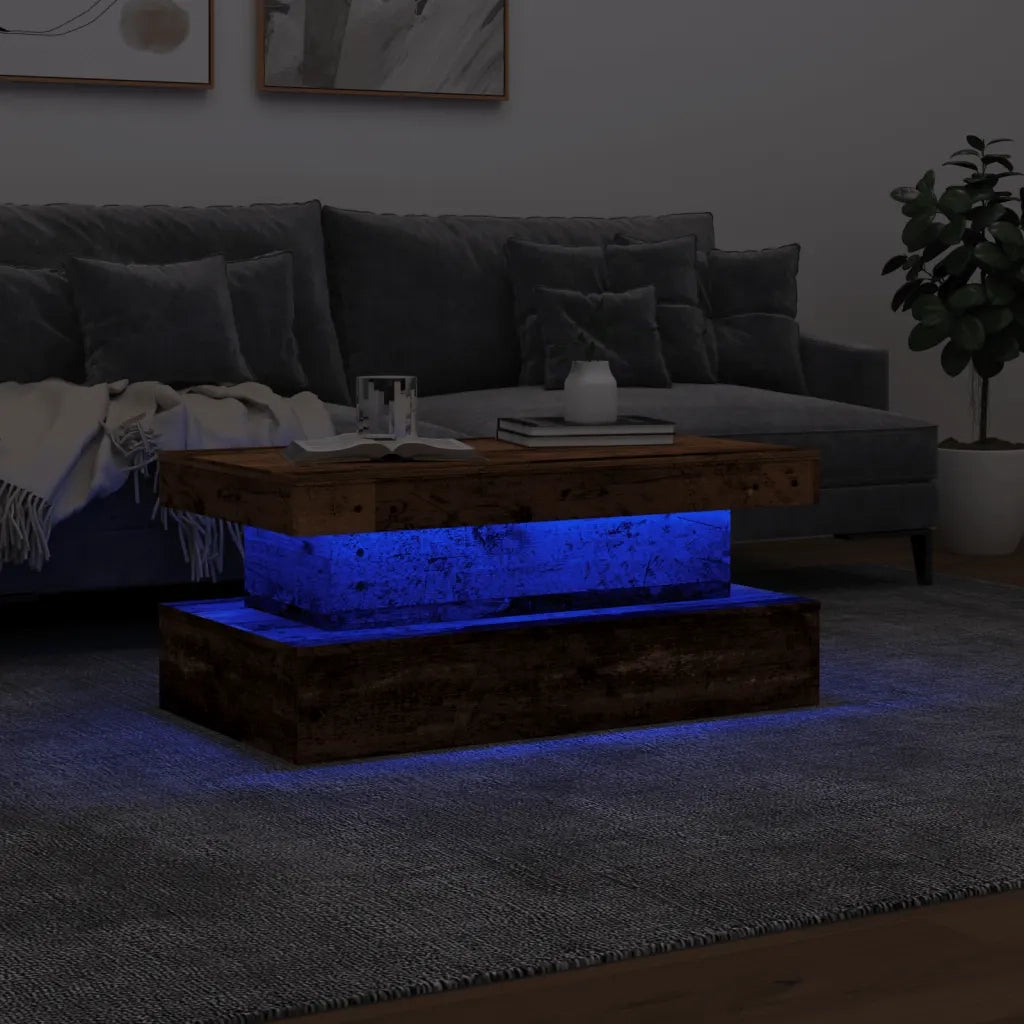 Tavolino da Salotto con Luci LED Legno Antico 90x50x40 cm 857714