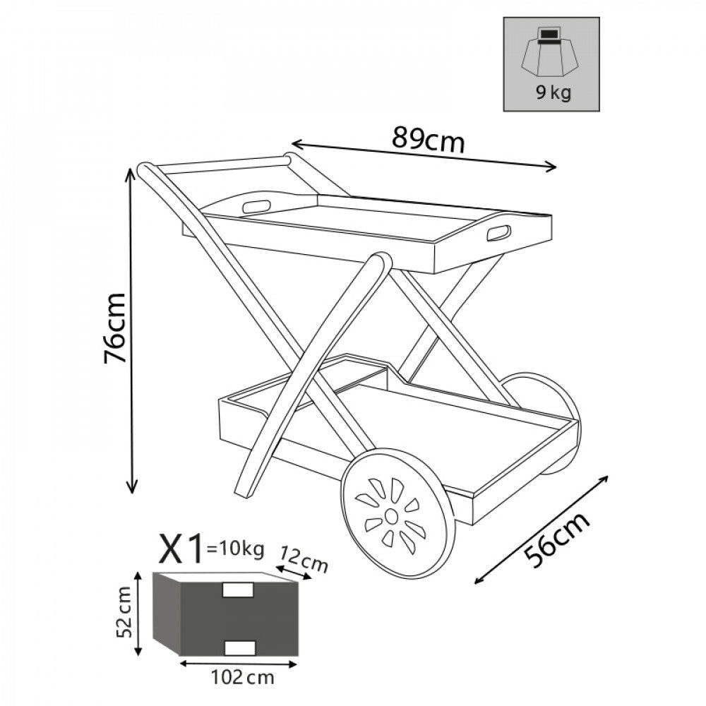 Trolley Bar 89x56x76 h cm in Legno Marrone