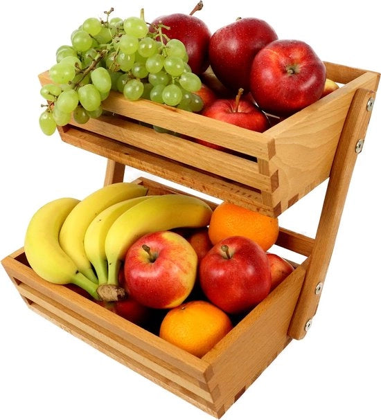 Fruitiera in legno di betulla, dimensioni 24 x 32 x 29 cm, fruitiera, servizio da tavola, standard di vendita, 2 ripiani, disponibile in 3 diverse colori, ideale per verdure e frutta (naturale)