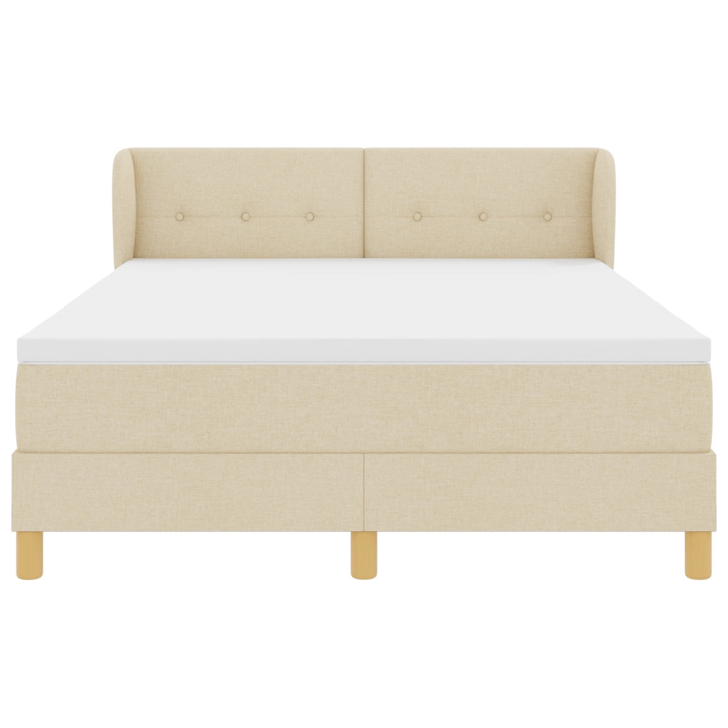 Letto Box Spring con Materasso in Crema, 140x200 cm, Tessuto