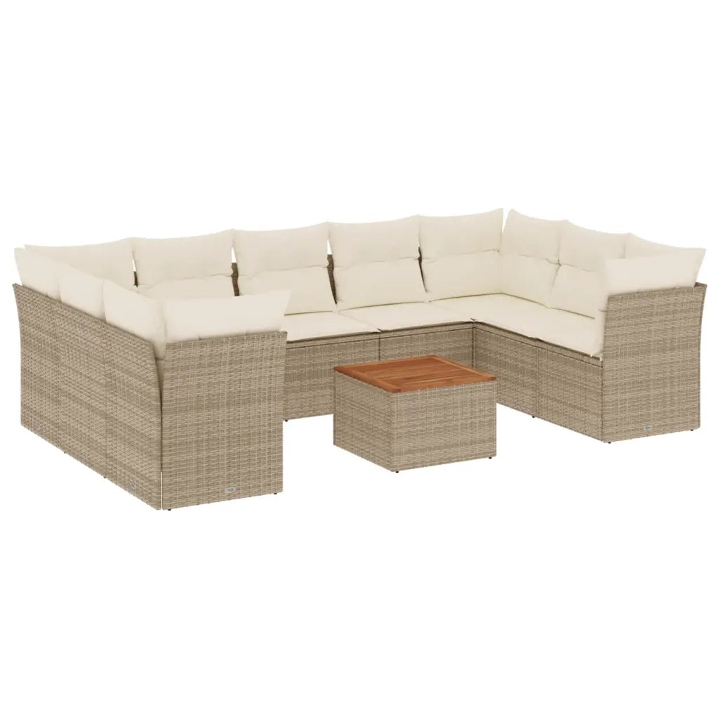 Set Divano da Giardino 10 pz con Cuscini Beige in Polyrattan