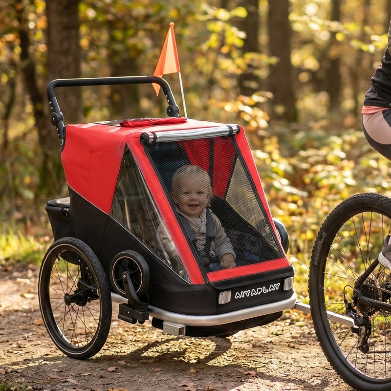 RIMORCHIO BICI PER BAMBINI 2-IN-1 2 posti Rosso in alluminio