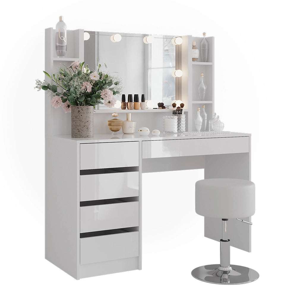 Vicco Tavolo da toeletta Bianco/bianco lucido 119.8 cm 5 parti