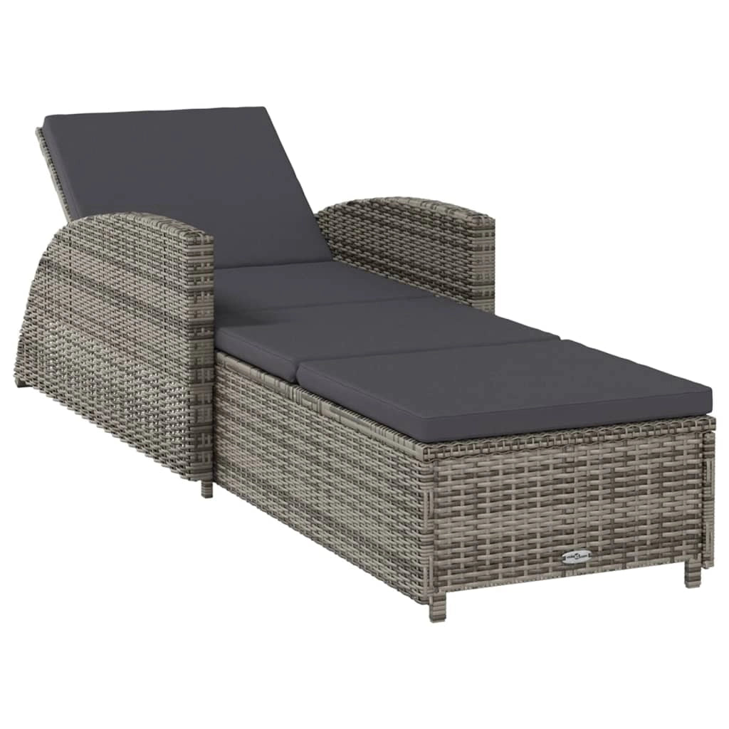 Sdraio sdraio lettino lettino da giardino terrazza arredo da esterno con cuscino grigio scuro resina intrecciata grigia 02_0012493