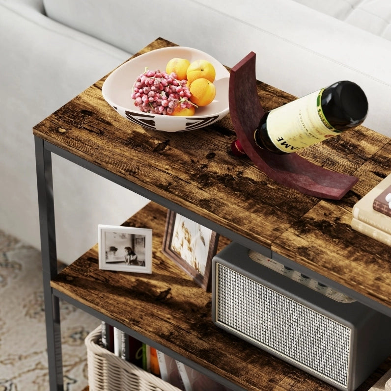 Tavolo consolle industriale 3 ripiani marrone rustico 101×35×80 cm