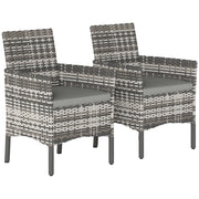 Set di 2 Sedie da Giardino con Cuscini e Braccioli in Rattan Grigio