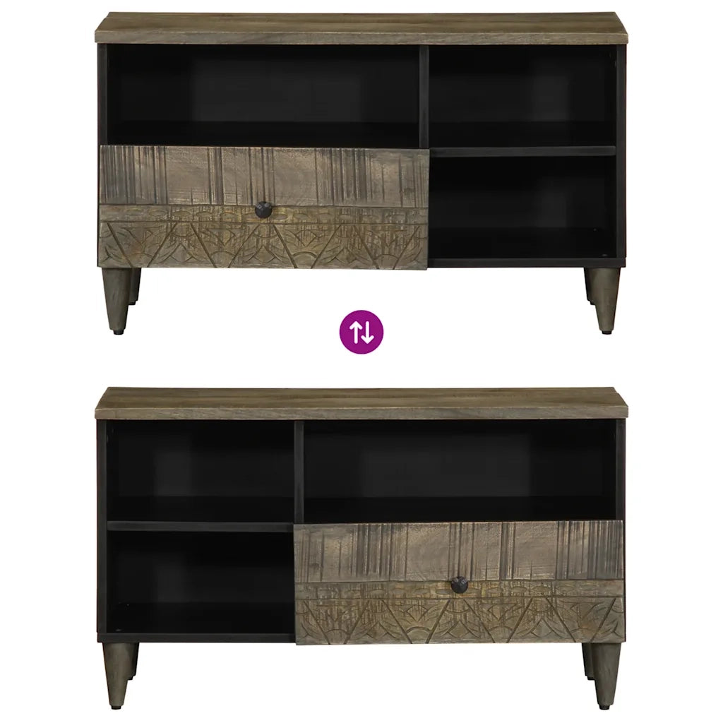 Mobile Porta TV Nero 80x33x46 cm in Legno Massello di Mango 4017809