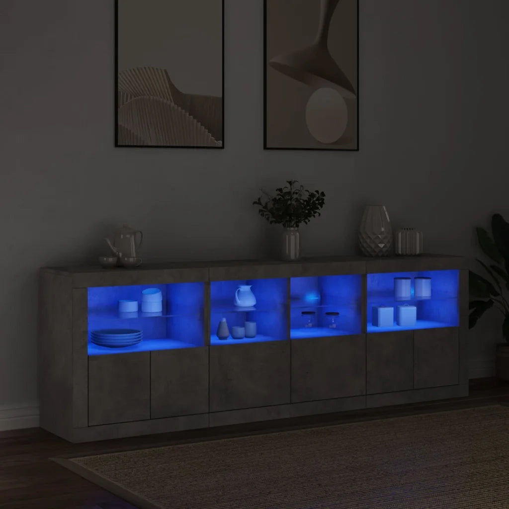 Credenza con Luci LED-Buffet-Armadio da cucina Grigio Cemento 202x37x67 cm