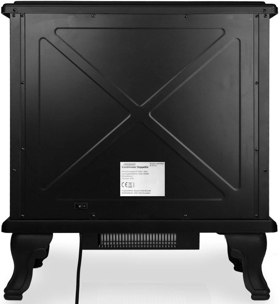DEUBA® Caminetto Elettrico 2000W Termocamino Luce LED Effetto Fiamma Realistico Stufa Elettrica Camino Nero Doppia Porta